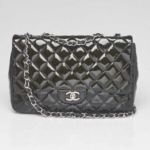 Chanel Dark Blue Quilted Patent Leather Classic Jumbo Single Flap Bag